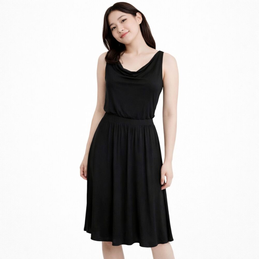 Anthropologie Sleeveless Cowl Neck Midi Dress Black XS